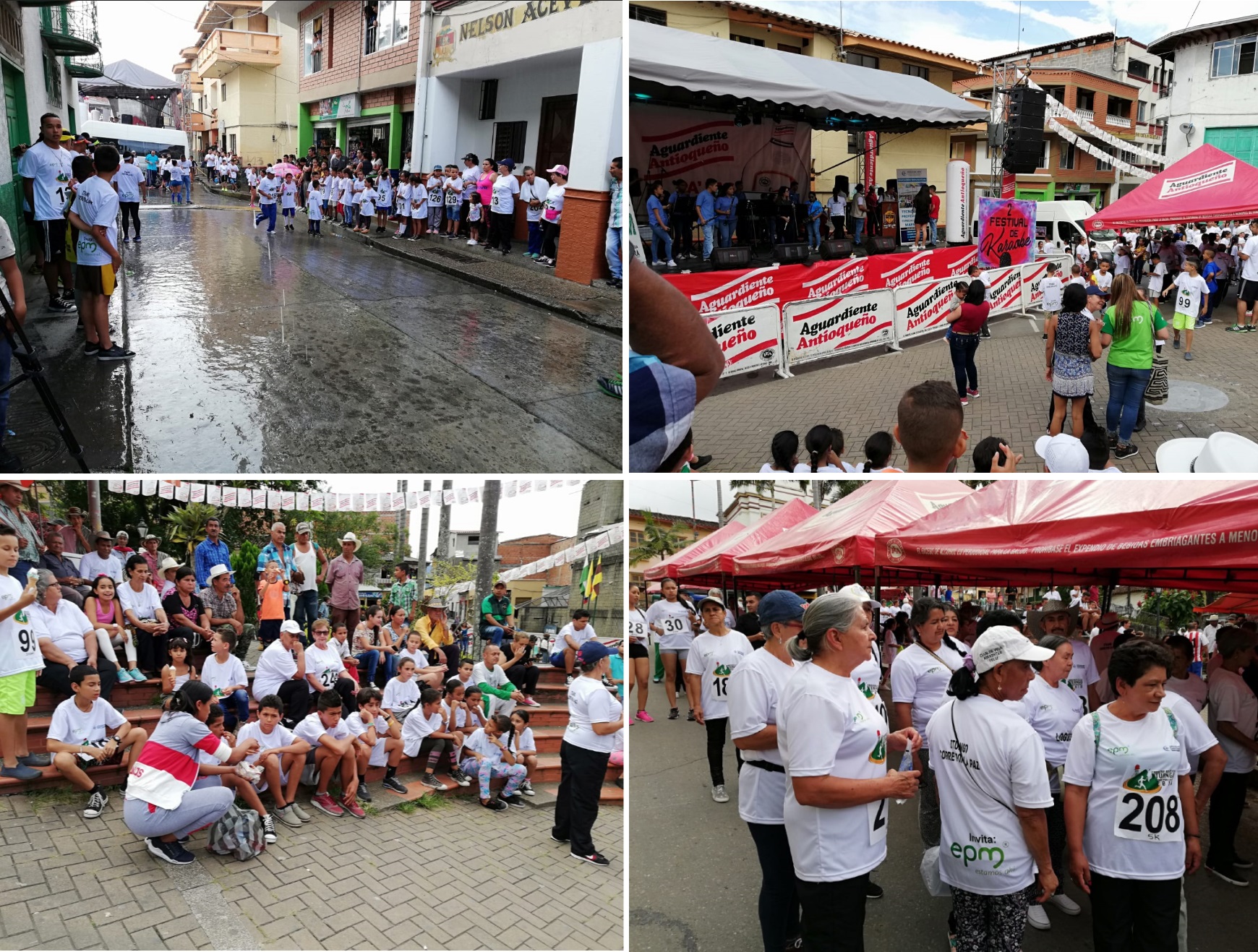 Imágenes de carrera atlética por la paz. Personas vestidas con camiseta blanca.