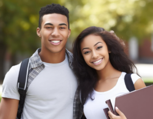 Par de estudiantes universitarios.