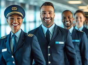 Grupo de pilotos sonriendo a la cámara.