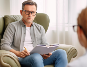 Psicólogo en sesión.