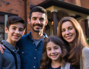 Grupo familiar conformada por papá, mamá, hijo e hija.