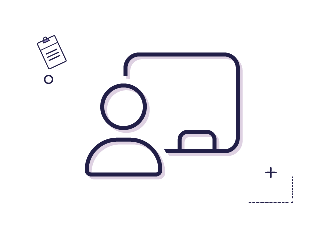 Ícono de docente frente a una pizarra