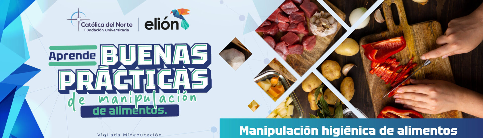 Banner informativo sobre curso de buenas prácticas en manipulación higiénica de alimentos de la Fundación Universitaria Católica del Norte