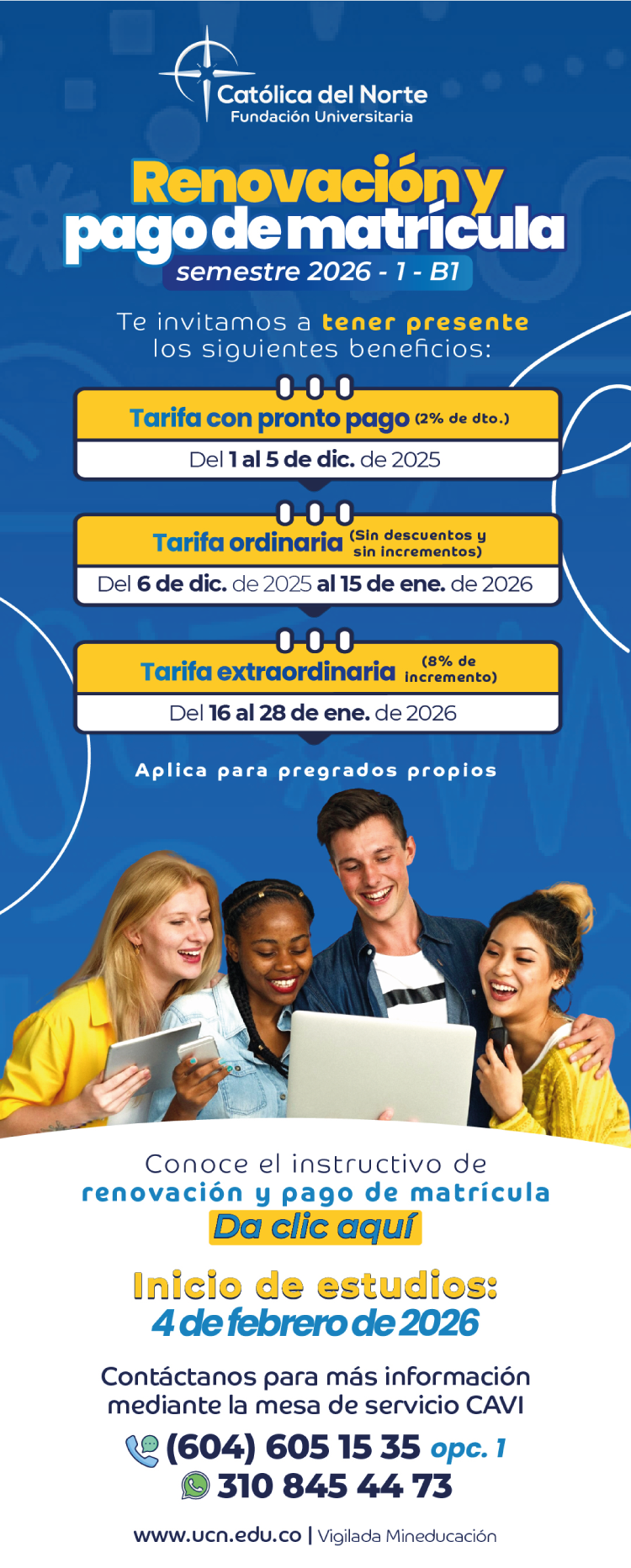 Ventana Modal con información sobre matrículas 2026