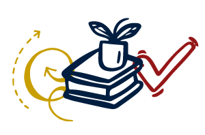 Ícono de un libro cerrado con una pequeña matera encima.