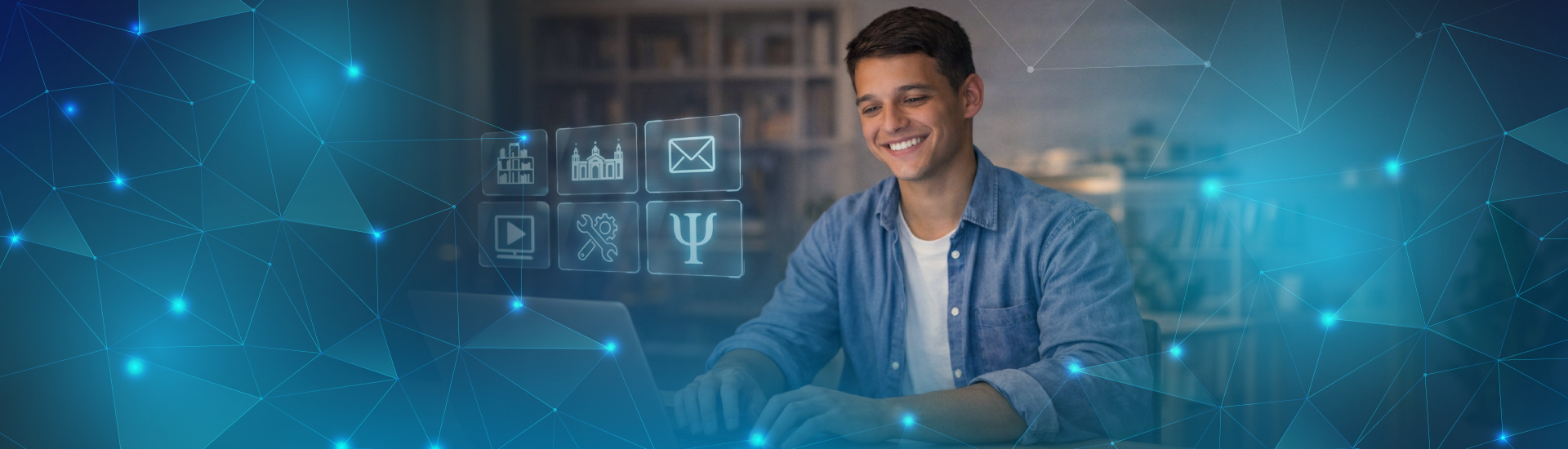 Joven al frente de un computador.