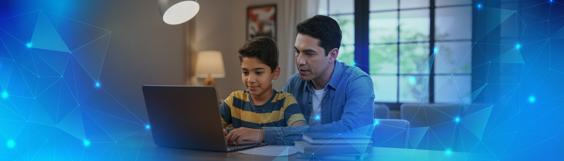 Padre e hijo usando computadora juntos.
