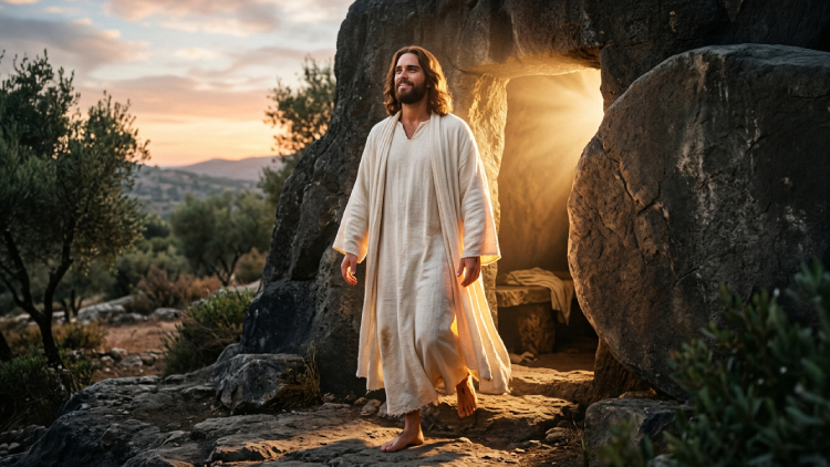 Jesús resucitado, saliendo del sepulcro