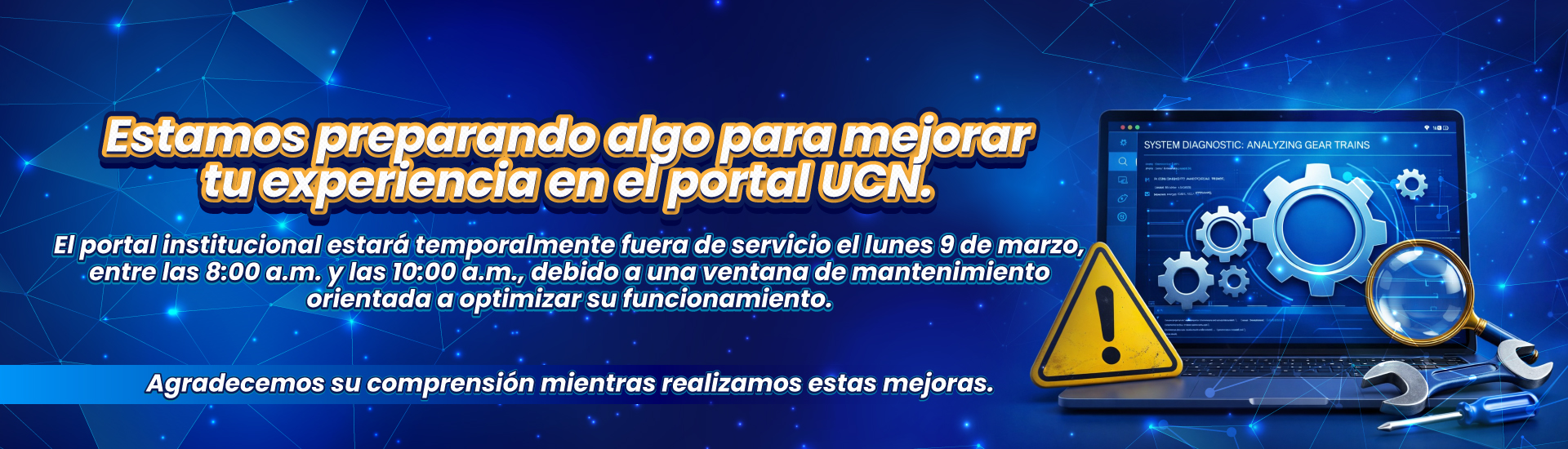Mensaje sobre ventana de mantenimiento a desarrollar en el portal institucional.