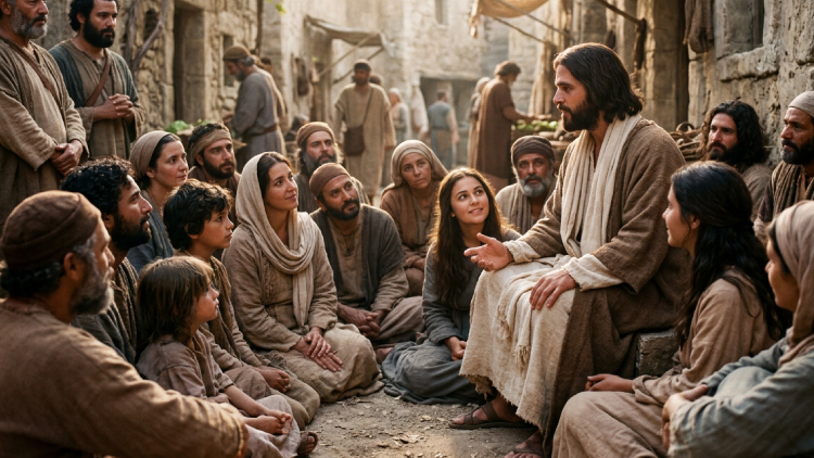 Jesús predicando aun grupo de personas