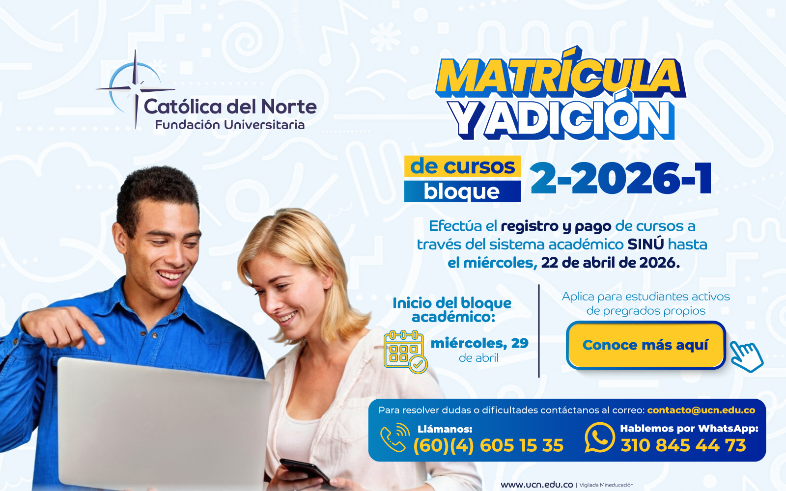 Banner con información de la matrícula y adición para el bloque 2 -1