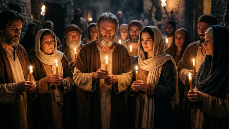 Personas sosteniendo velas encendidas mientras vigilan