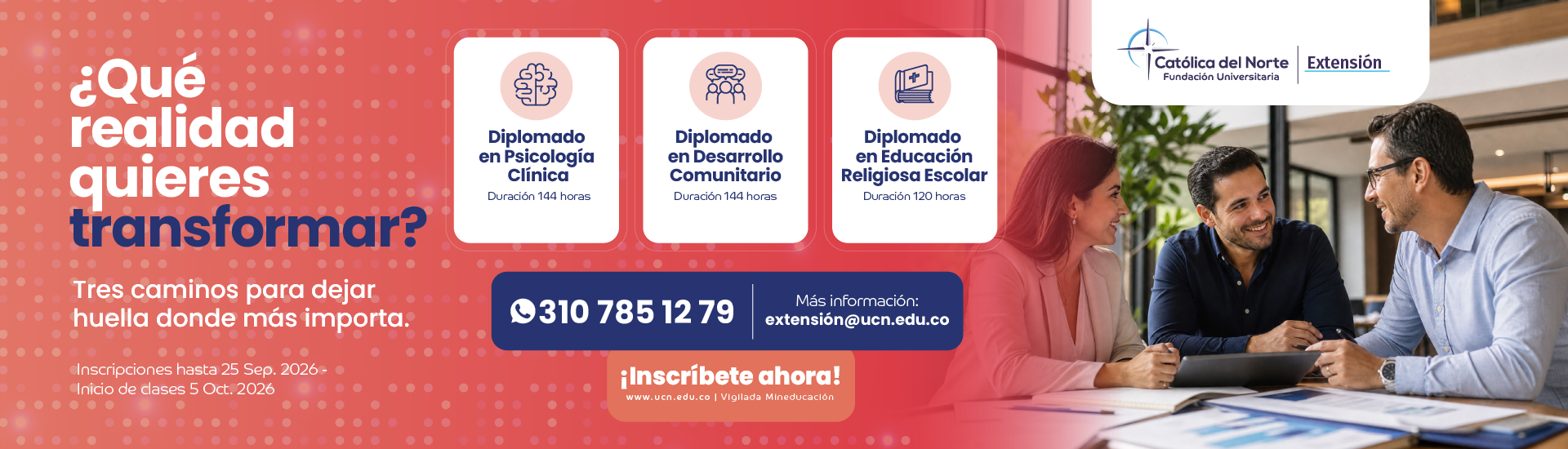 Banner portal_FHCE Diplomados virtuales en Psicología Clínica, Desarrollo Comunitario y Educación Religiosa Escolar de la Fundación Universitaria Católica del Norte.